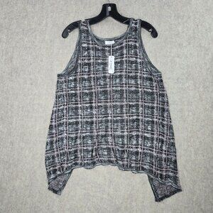 C Concept Womens Sleeveless Knit Tank Top Black/Gray Plaid M Asymmetrical Hem
